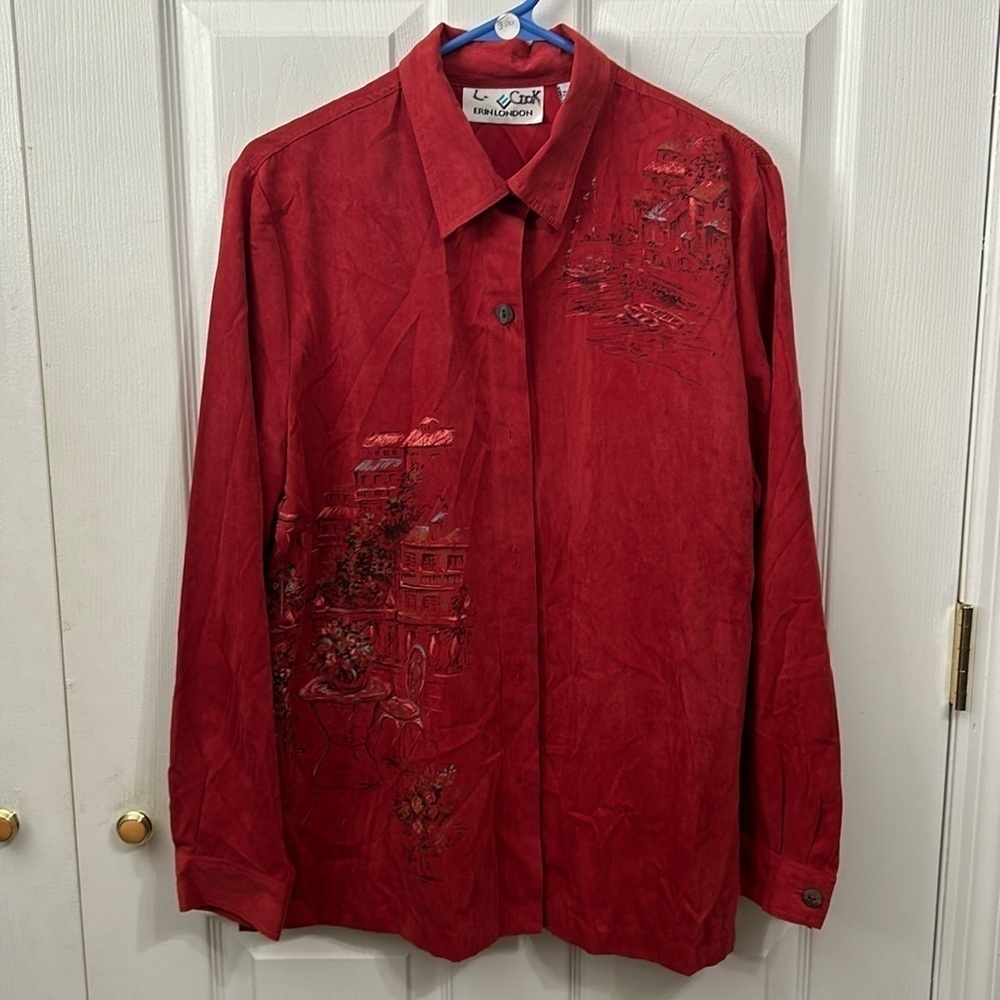 Erin London button down shirt. Long sleeve. Burgundy. Size L.